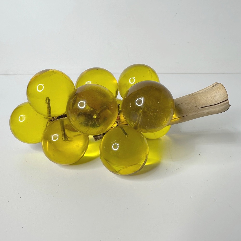 Vintage Yellow Lucite Grape Cluster Driftwood Stem MCM 9"